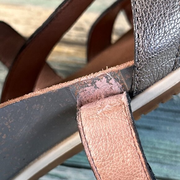 Dansko Veruca Gladiator Sandal Womens Sz 8.5-9 Metallic Gray Leather Wedge Heel - Picture 12 of 14